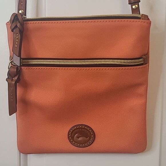 Dooney & Bourke Nylon Double Zip Coral Orange Crossbody Bag Leather Details - Picture 3 of 16